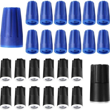 24 connettori per cavi impermeabili con dadi a vite blu/neri, adatti per illuminazione da giardino e morsettiere elettriche. (1/4)