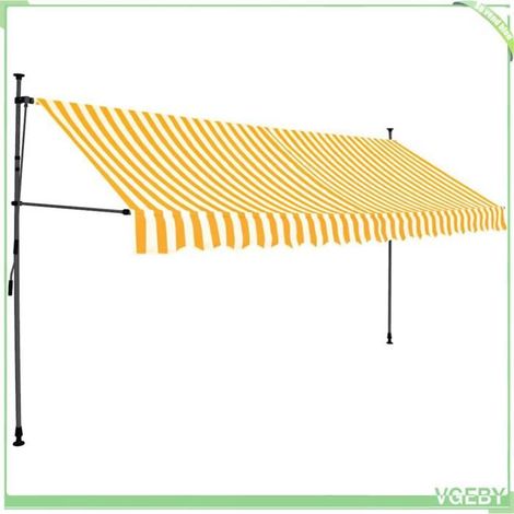 Auvent rétractable manuel - FAFEICY - 145860 - 350 cm - LED solaire intégrée - Tissu polyester hydrofuge (1/5)