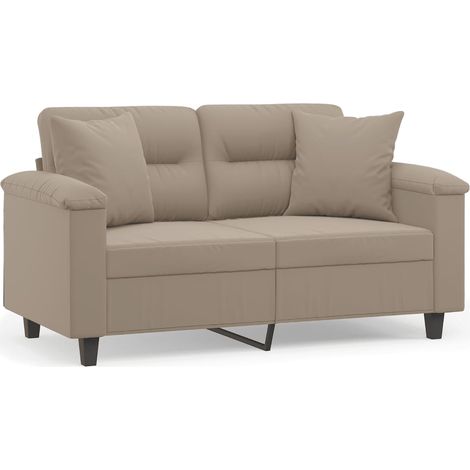 Divano a 2 Posti Sofa con Cuscini Tortora 120 cm Tessuto Microfibra (1/5)