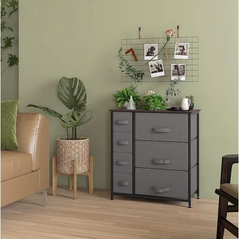 Cómoda de metal gris oscuro 63,5 x 30 x 71 cm, 7 cajones FloraGrace (1/5)