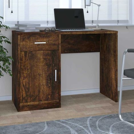 Bureau avec tiroir et armoire Bureau informatique - Table de Bureau Chêne fumé 100x40x73 cm BV780562 - BonneVie (1/5)