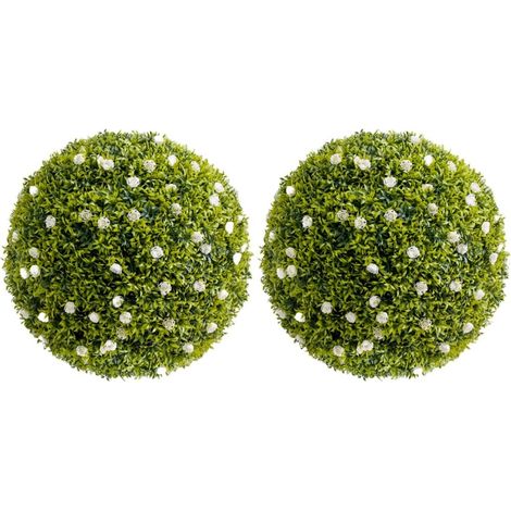 XXL Buchsbaumkugel-Set (2 Stück), Ø 42 cm, künstliche Pflanzen mit weißen Blüten UV-beständige Kunstpflanzen für den Außenbereich & wetterfest Hängende Buchsbaumkugel für Garten, Balkon, Hochzeit (1/5)