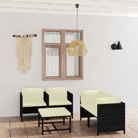 Salon de jardin 5 pcs Ensemble Table et Chaise de Jardin - avec coussins Résine tressée Noir BV232071 - BonneVie (1/5)
