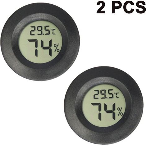 Lot de 2 mini hygromètres-thermomètres numériques avec écran LCD pour l'intérieur et l'extérieur, compatibles avec humidificateurs, déshumidificateurs et serres. (1/4)