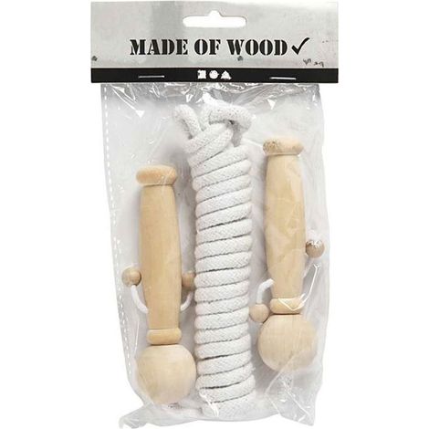 Corde à sauter en bois pour adulte - Fitness - Blanc - Réf 474330