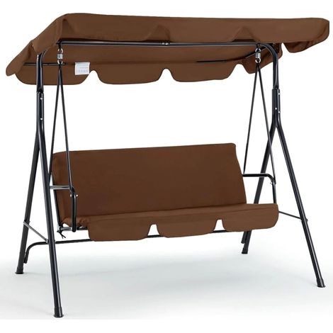 YODOLLA Garden Swing Seats 3-Seater Outdoor Hammock With Stands, Brown (1/5)