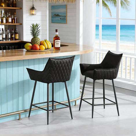 Tabouret de bar vintage en métal et PU anthracite, ergonomique avec accoudoirs, dossier et patins réglables (1/5)