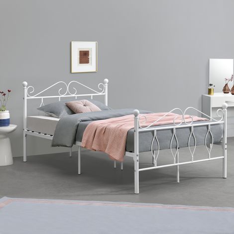 Cama Simple Apolda con somier y reposacabezas - metal 120 x 200 cm Blanco Mate [en.casa] (1/5)