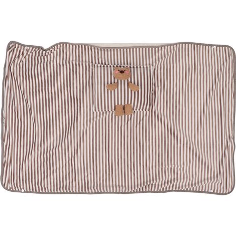Couverture chauffante USB 5V portable, lavable, thermostatique en polyester, motif ours rayé café, pour maison chauffage douillet. (1/5)