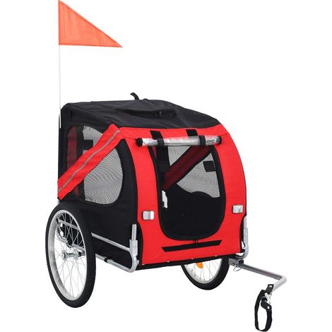 Aqrau Remorque vélo pour Chien, Pet Bike Trailer Foldable, Réflecteurs Drapeau, Max. 30 Kg Rouge (1/5)