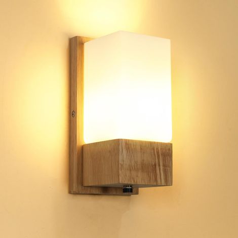 Modern Wooden Wall Light E27 Nordic Style Wall Lamp Shade Glass Lamp for Bedroom, Hallway, Living Room, Light Bulb Not Included (1/5)