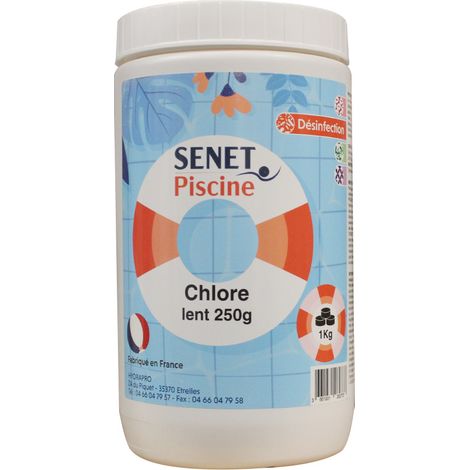 Chlore lent 250g - Boite de 1Kg - SENET Piscine (1/3)