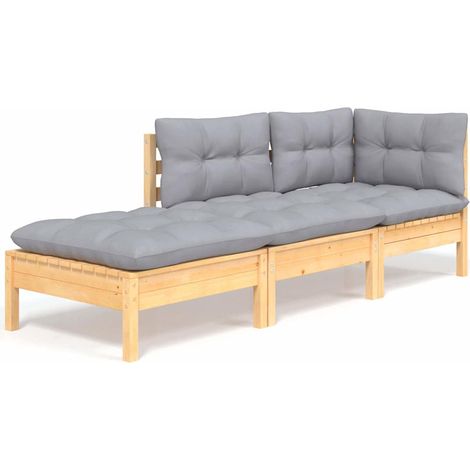 Maison Exclusive - Set Divani da Giardino 3 pz con Cuscini Grigi Massello di Pino (1/5)