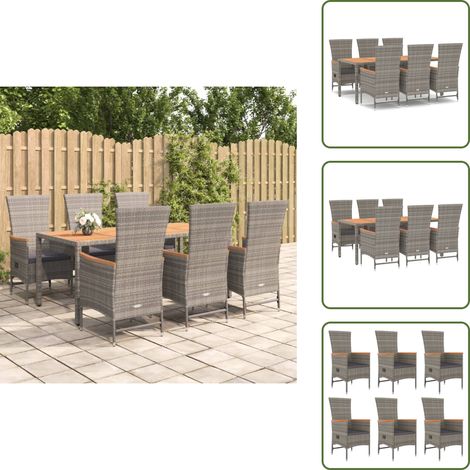 The Living Store 7-tlg. Garten-Essgruppe mit Kissen Grau Poly Rattan - Gartenessgruppe (1/5)