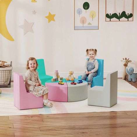 Parcours motricité bébé 8pcs module motricité bébé mousse epe et housse en pu multicolore design table et chaises design moderne