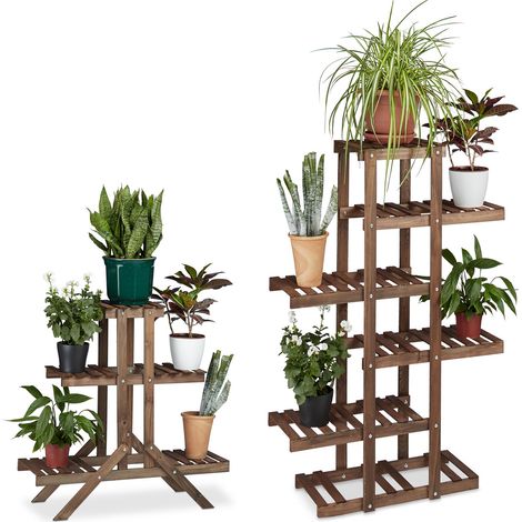 2x fioriere a scala, 3 ripiani in legno scaffale porta-fiori da interno HLP: 82,5 x 83 x 28,5 cm, legno (1/5)