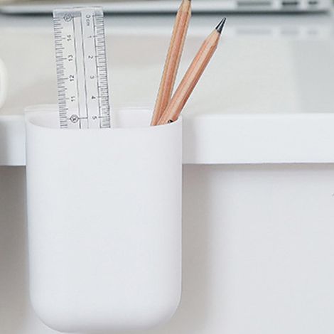 Pochettes collantes murales pour stylos avec crochets suspendus adaptées bureau, écoles, PP blanc (1/5)
