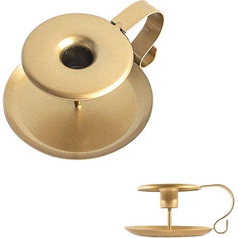 Lot de 2 bougeoirs rétro en fer doré, faits main, forme conique. (1/5)