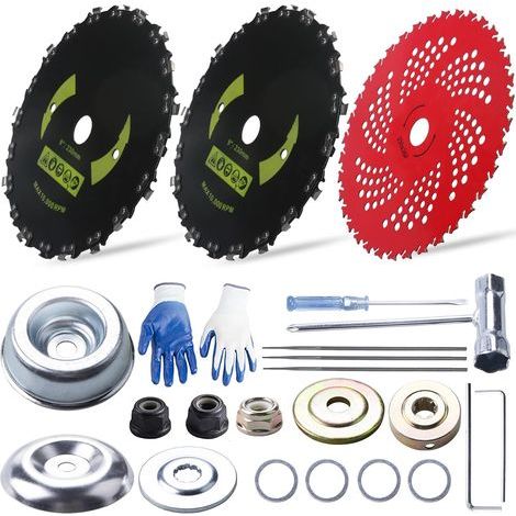 Zoll x 20 Zähne Stahl-Rundbürstenblätter Kohlenstoff-Kettensäge 9 Zoll x 36 Zähne Schneidmesser für Freischneider - Universal-Adapterset mit 3 Rundfeilen, kompatibel mit Freischneider, Trimmer, Freisc (1/4)
