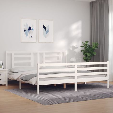 Lit adulte Contemporain avec tête de lit  Cadre de lit blanc 200x200 cm bois massif 12273 (1/5)