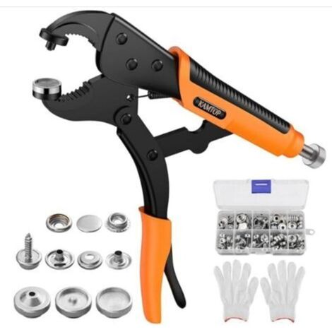 Kamtop Hole Punch Pliers with 3 Dies and 30 Sets Metal Snaps, Belt Hole Punch with Gloves for Replacing Leather and Canvas Boat Covers (1/5)