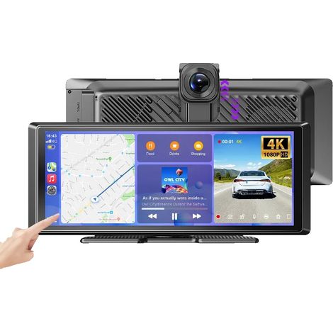 Schermo portatile wireless CarPlay, dashcam a doppia lente, connettività Bluetooth, con scheda TF da 64 GB (1/2)