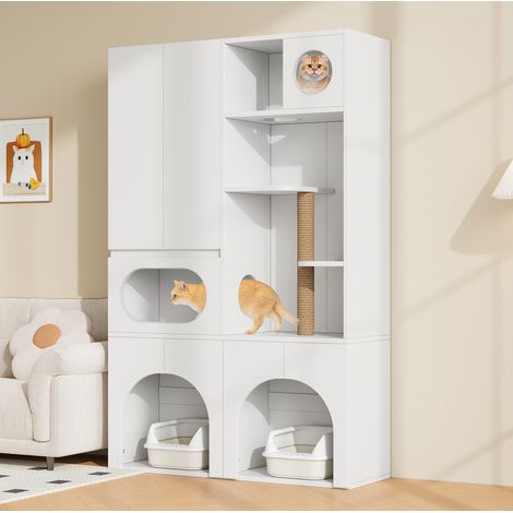 Katzenklo-Schrank mit Kratzbaum und Stauraum, 140 x 45 x 195 cm, weiß OKMYHOME (1/5)