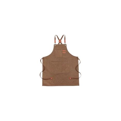 Tablier en coton à dos croisé pour homme et femme, avec grandes poches, tablier de travail ajustable, dimensions approximatives : 75 x 68 cm, marron (1/5)