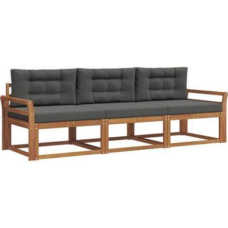 Set di divani da esterno con cuscino 3 pz Salotto da Giardino Naturale e Antracite (1/5)
