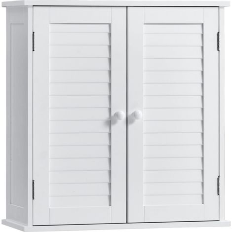 Armoire Murale de Salle de Bain Liano, Rangement, Étagère, Meuble WC, Blanc, 2 Portes (1/5)