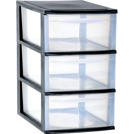 Module de rangement format A4 3 tiroirs hauts avec Stop Tiroirs - Superposables - Noir - Origine France - Livraison gratuite