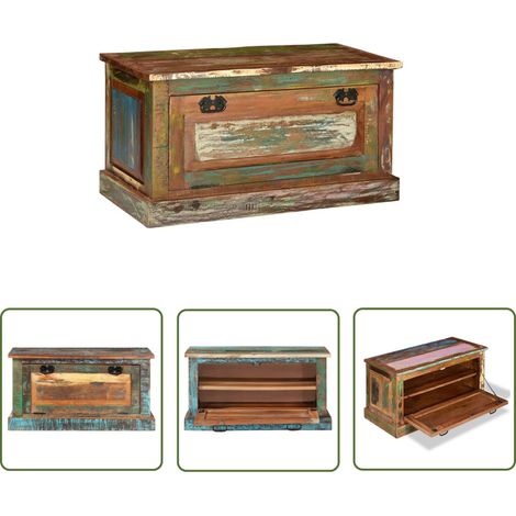 The Living Store Banc de rangement de chaussures Bois de récupération - Banc Coffre - Banc Rangement - Banc Entrée - Mobilier Vintage - Banc Design (1/5)