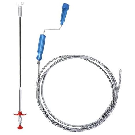 Lot de 2 Furet Déboucheur Canalisation Professionnel 3m & 0,6m à 4 Griffes, Plomberie, Spirale Nettoyage Canalisations, Pour WC, Évier, 13m+10.6m - (1/5)