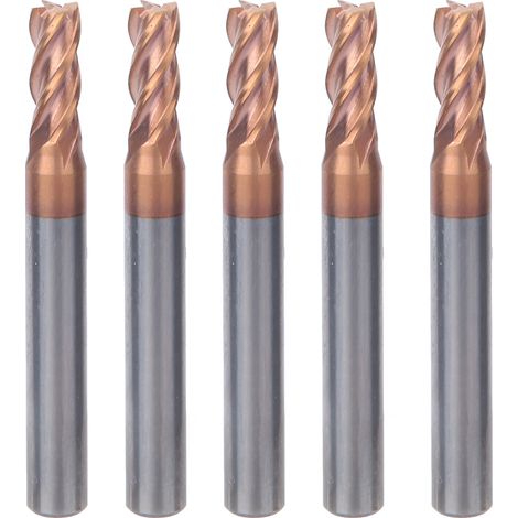 5pcs Fraise en carbure monobloc 4 cannelures revêtement nano 5mm pour fraisage CNC, foret hélicoïdal en acier tungstène (1/5)