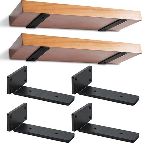 Lot de 4 Supports étagère, 20 cm, Métal robuste, Fixation invisible, Vis incluses, Salon Cuisine (1/5)