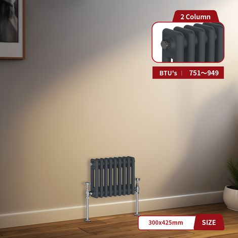 Warmehaus Traditional Radiator 2 Column Anthracite Central Heating 300 x 425mm (1/5)