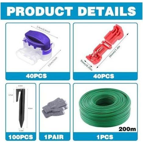 Cable Peripherique Robot Tondeuse 200m,Fil Tondeuse,Universelles Tondeuse+100Piquets+40Connecteurs de Câble+40Bornes Connexion,Tondeuse Gazon Fil Périphérique,Accessoires pour tondeuses Vert/200 - (1/5)