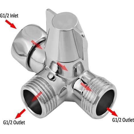 Valve 3 Voies en G1/2, Douche Inverseur 3 Voies, Vanne DéRivation Douche à 3 Voies pour Douche, Douchette Et Bras De Douche Inverseur (1/3)