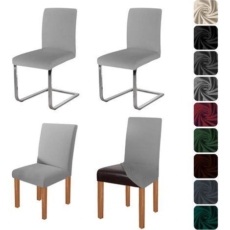 Housses de chaise extensibles pour salle à manger, lot de 4, lavables, protection de siège, gris clair (1/5)
