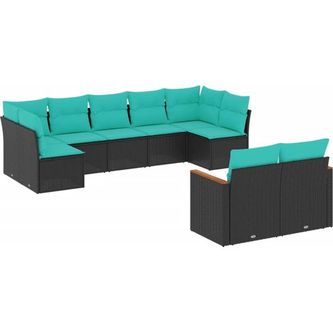 9-teiliges Gartensofa-Set mit Kissen, schwarzes Polyrattan vidaXL (1/5)