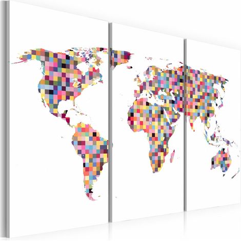 Tableau carte du monde en pixels - 90 x 60 cm (1/4)