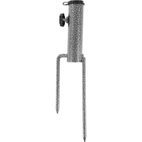 Ancrage en acier pour parasol de terrasse, support de tarière à gazon en métal robuste avec base à deux fourches pour utilisation dans le sol pour drapeau, canne à pêche, extérieur, parc, pelouse (1/4)