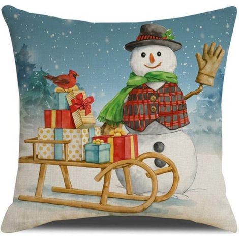4Pcs housses de coussin motif de Noël pour canapé,décoration de chambre de Noël,45x 45cm,Dessin animé de bonhomme de neige et (1/4)