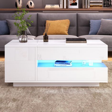 Mesa de centro elevable 95 x 50 cm con LED y almacenaje blanco HAVRYA (1/5)