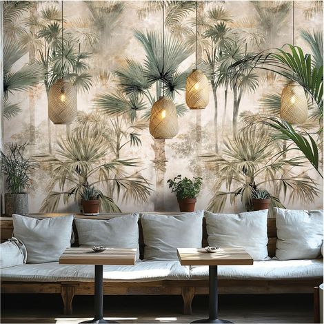 Photo wallpaper wall Profhome 790157 hot embossed non-woven wallpaper slightly textured with jungle elements matt beige olive green cream khaki grey 1,59 m x 2,8 m (1/5)
