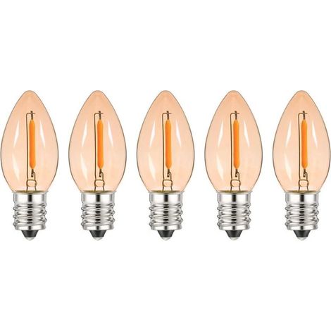 Ampoule LED C7 miniature à intensité variable, culot E12, lumière blanc chaud 2200K, 0,5W, idéale pour les fêtes et la décoration intérieure, lot de 5 (1/5)