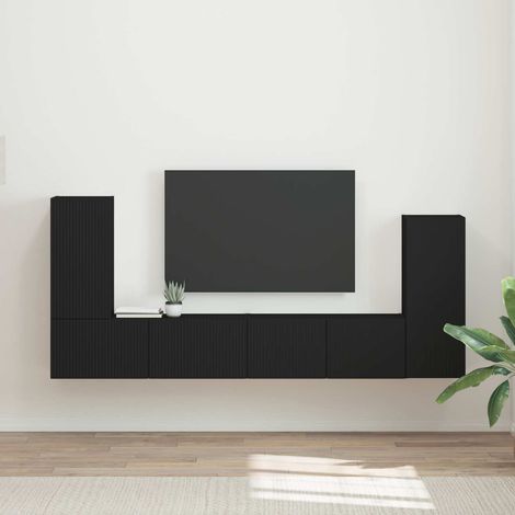 TV-Schrankset 4 pcs Schwarz Holzwerkstoff