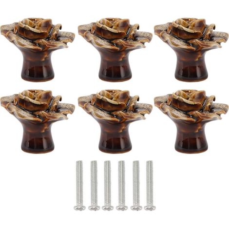 6 poignées de placard en céramique délicates, en forme de fleur de rose, pour tiroirs de commode, motif léopard, blanc (1/5)