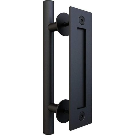 Poignées coulissantes et encastrables pour portes bois – Lot de 2 côtés, finition noir mat par poudrage (1/4)
