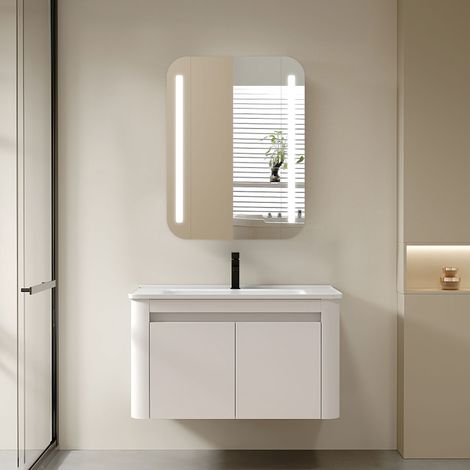 Spiegelschrank mit Beleuchtung Talos Black Linea 60x70cm - Spiegelschrank bad mit 2 Ablageflächen - Aluminium - Rückwand verspiegelt